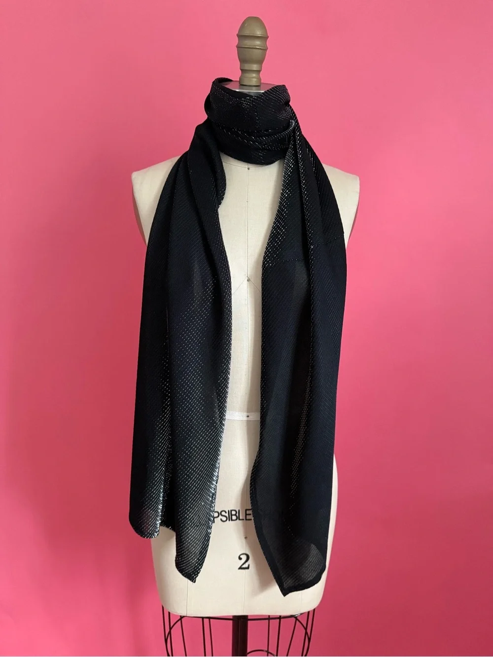 Vintage 90s/Y2K Black Metallic WhimsiGoth Ethereal Shiny Subtle Shine Scarve OS